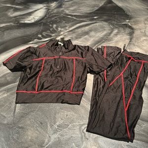 Jeyrey high fashion set leggings and short sleeve zip up top with mock neck